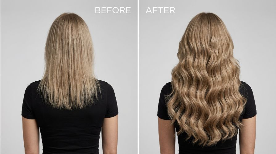 Hair extensions transformation at Incredible Hair Beauty, showing added length and volume for a natural, glamorous look.
