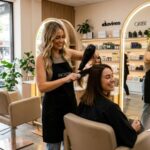 Professional hair styling near me service at Incredible Hair Beauty in Liverpool, creating soft curls with a curling iron.