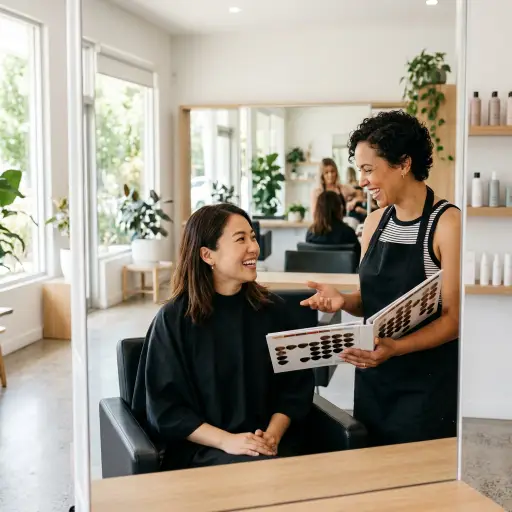hair salon Liverpool NSW interior with stylist and client