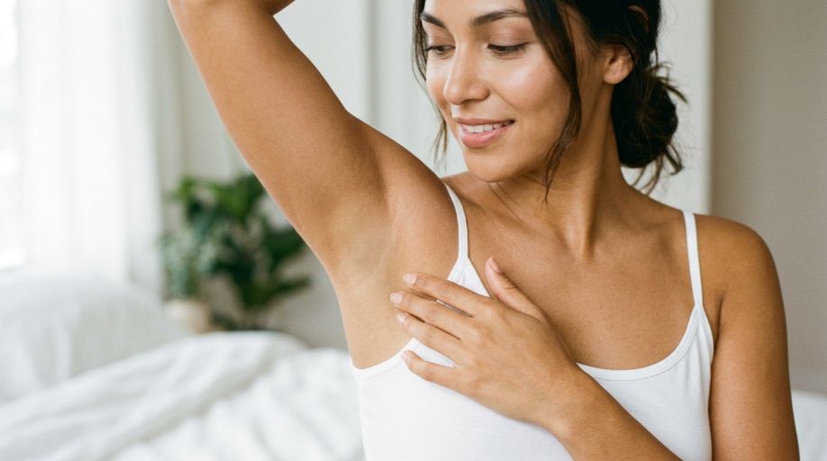 Close-up of smooth, hair-free underarms after laser hair removal treatment, showing flawless skin texture with a soft glow