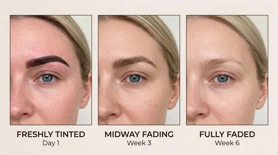 Before and after results of eyebrow tint treatment