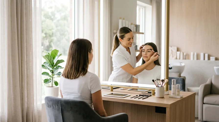 Henna eyebrow treatment being applied by beauty therapist