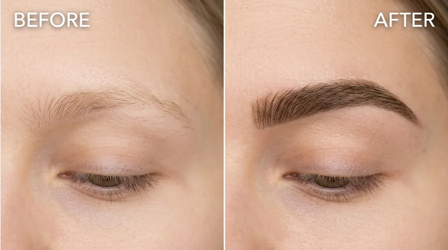 Henna eyebrow treatment being applied by beauty therapist