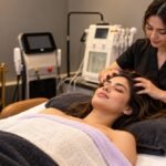 Massage therapist performing a relaxing head and scalp massage on a client at Incredible Hair Beauty salon