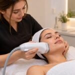 Beauty therapist performing a HIFU facial treatment on a relaxed client at Incredible Hair Beauty salon