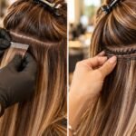 Split comparison of tape-in and sew-in weft hair extension application techniques at Incredible Hair Beauty salon
